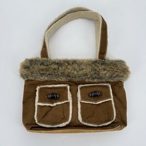 Bath and Body Works Faux Suede Shearling Purse Shoulder Bag Y2K Tan Boho Western